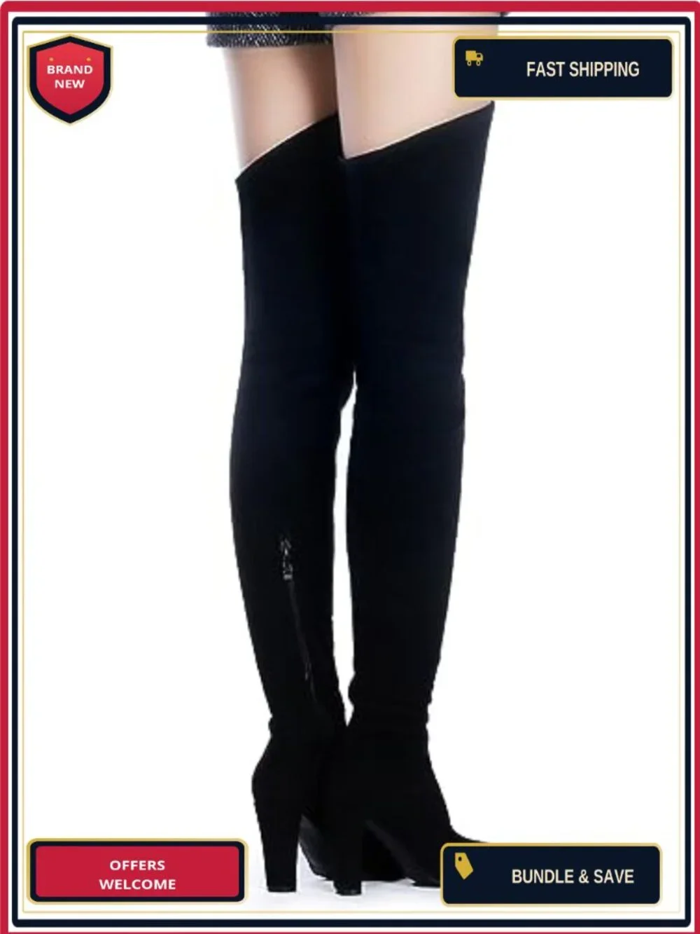 Stretch Suede Chunky Heel Over The Knee Boots Thigh High